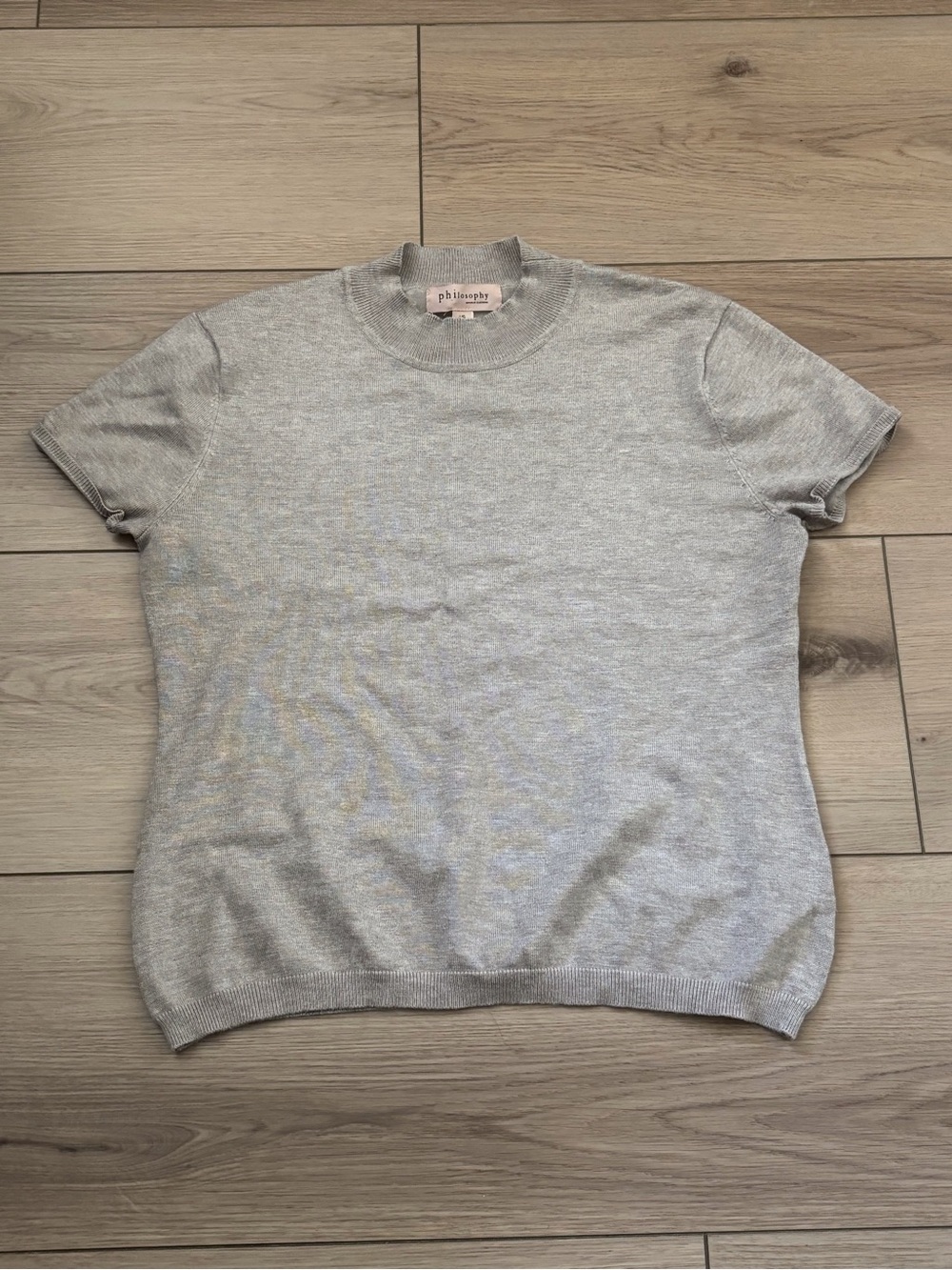 Philosophy Light Gray Short Sleeve Crewneck Sweater